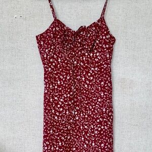 Boutique Red Floral Midi Dress Tie Front Slip Dress Size L